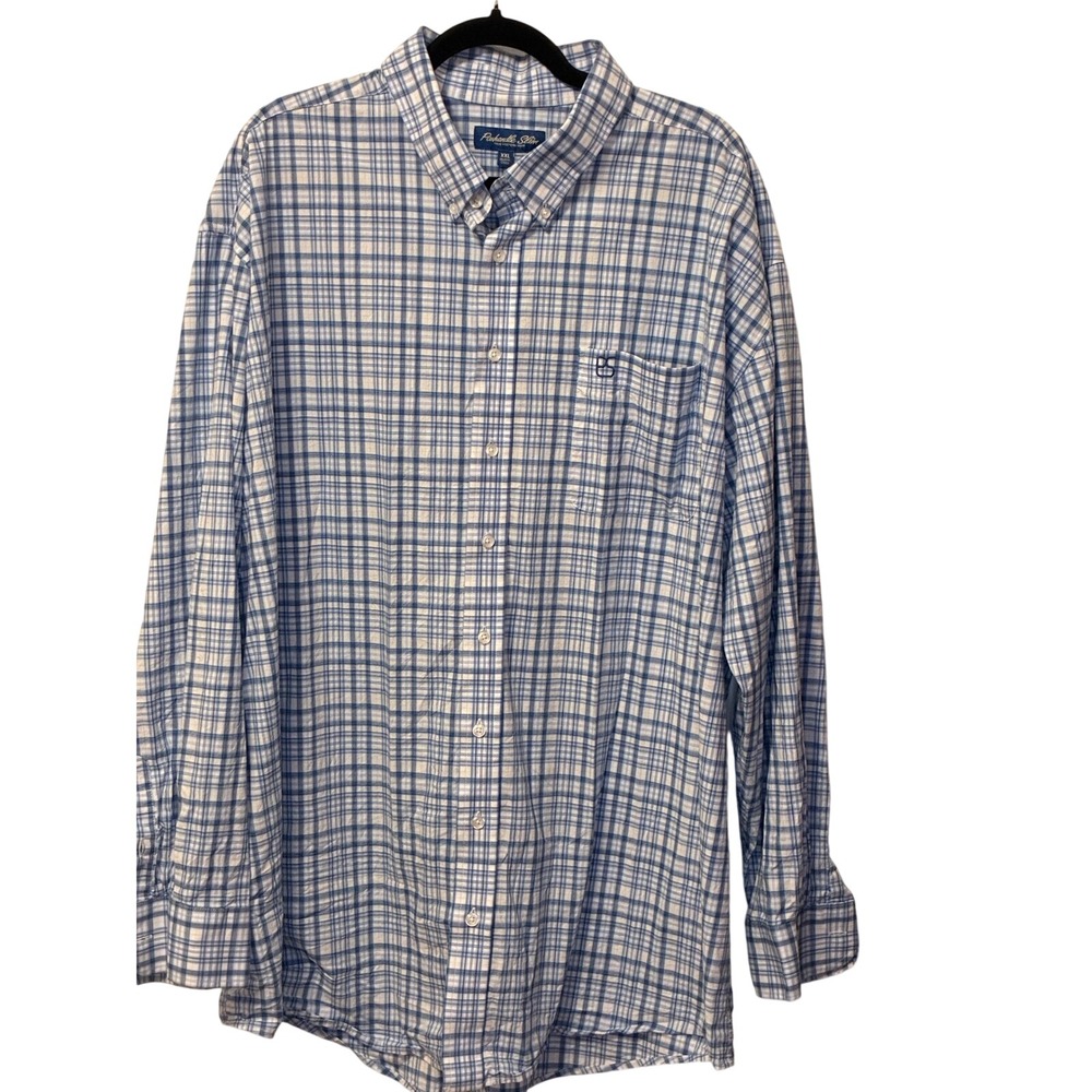 Panhandle Slim Mens XXL Blue White Plaid Cotton Western Button Down Shirt Lg Slv